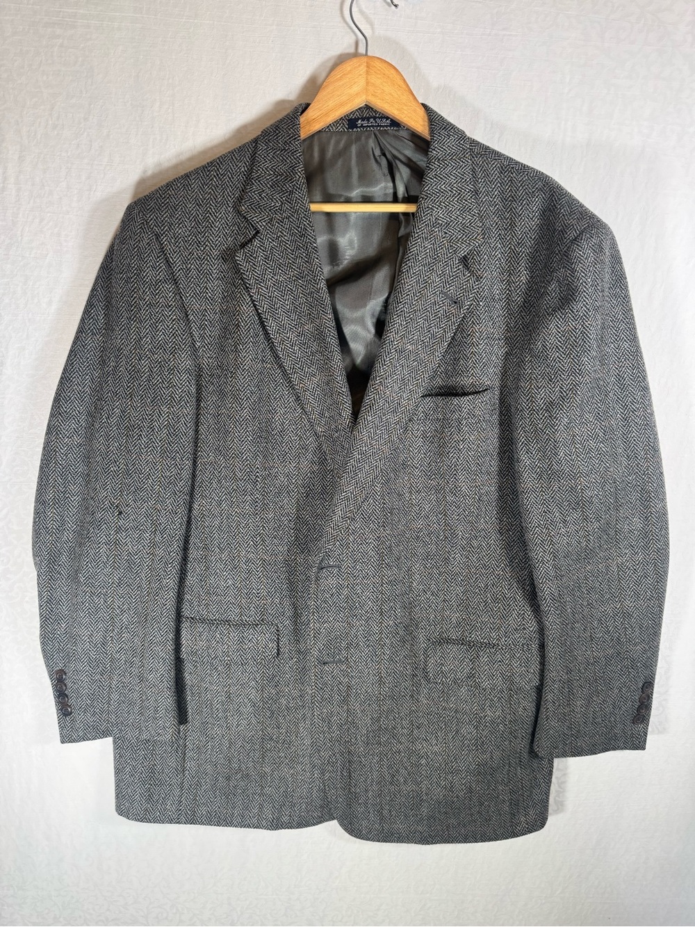 Vintage Burberry London Herringbone Sport Coat Blazer 46R Gray
